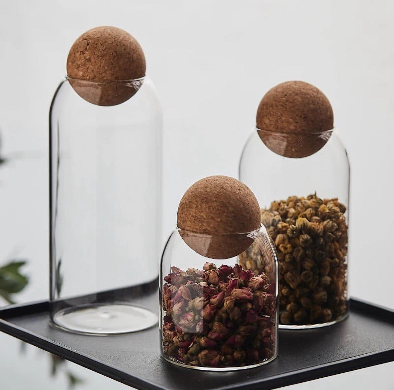Lot de 3 bocaux en verre avec couvercle en bois - Transparents