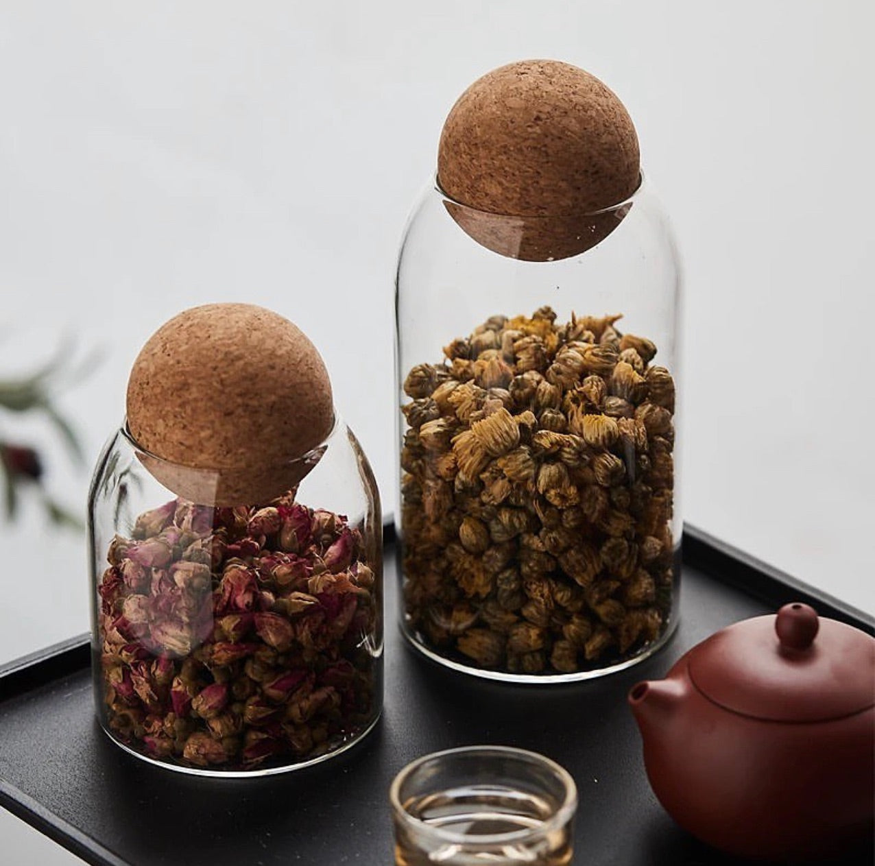 Lot de 3 bocaux en verre avec couvercle en bois - Transparents