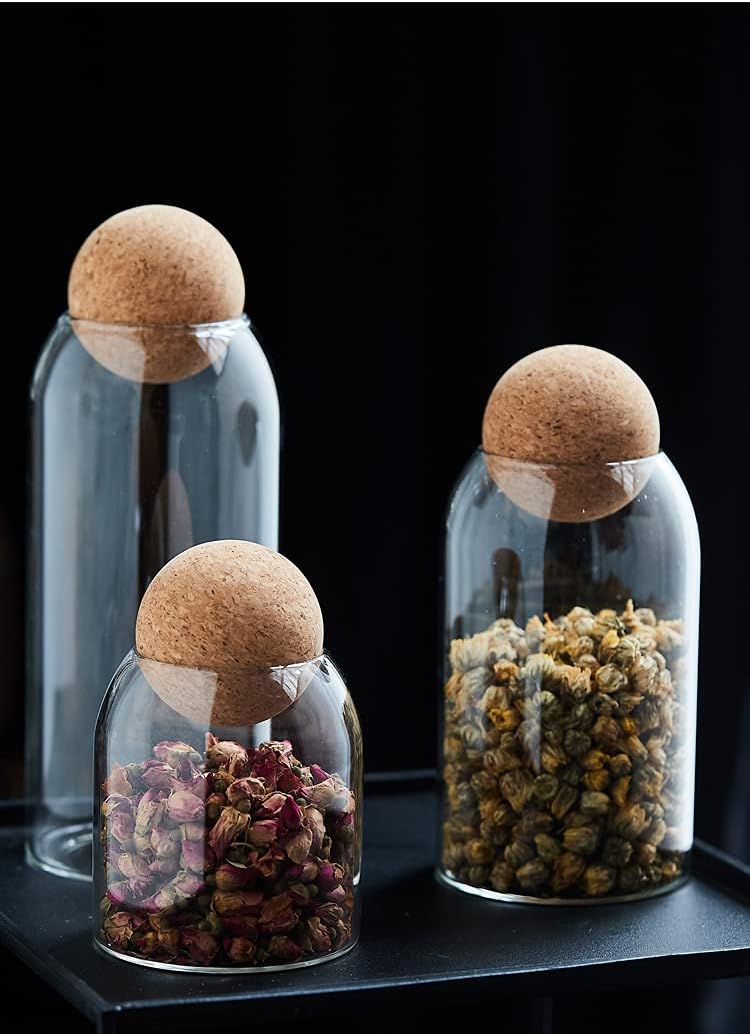 Lot de 3 bocaux en verre avec couvercle en bois - Transparents