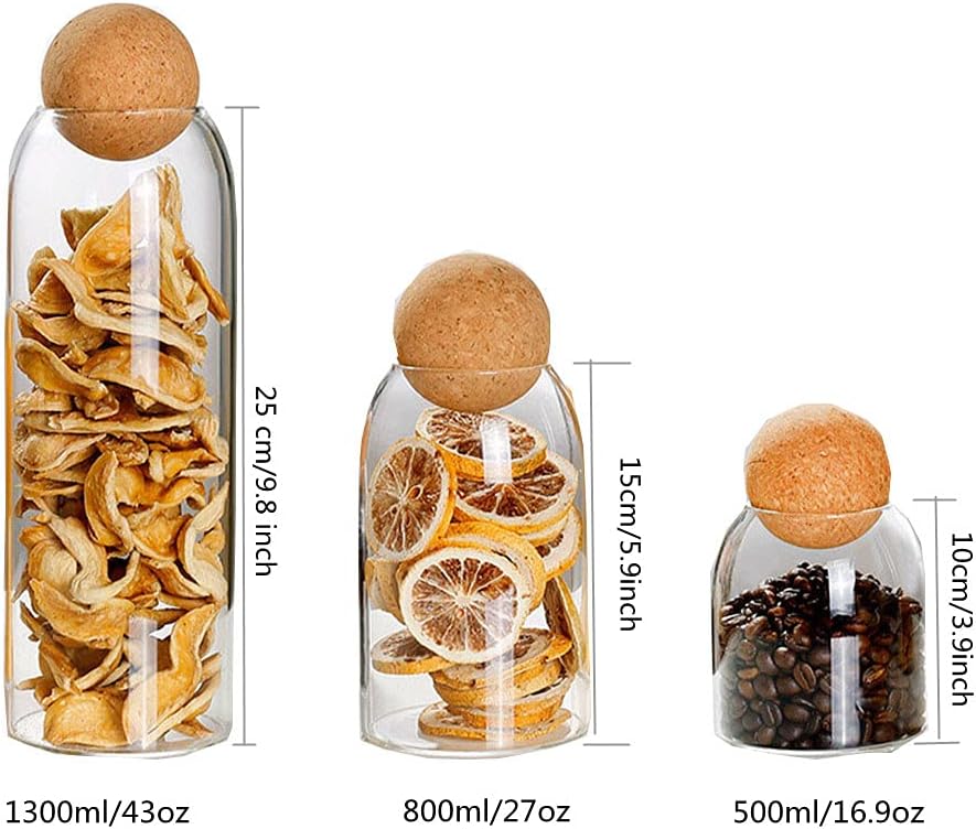 Lot de 3 bocaux en verre avec couvercle en bois - Transparents