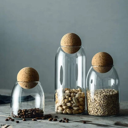 Lot de 3 bocaux en verre avec couvercle en bois - Transparents