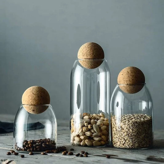 Lot de 3 bocaux en verre avec couvercle en bois - Transparents