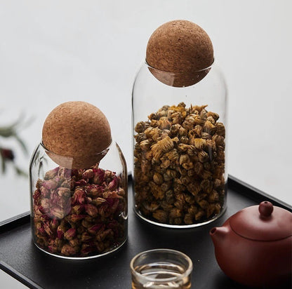 Lot de 3 bocaux en verre avec couvercle en bois - Transparents